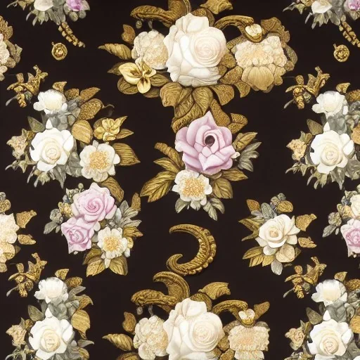 black brown grey cream and gold Roses and orchids by PIERRE JOSEPH REDOUTÉ