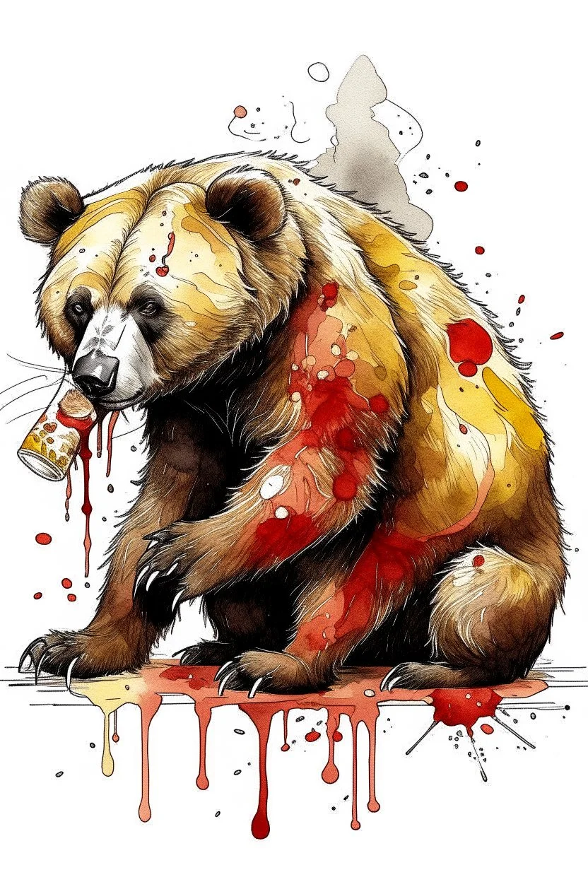 a bear eating honey with blood