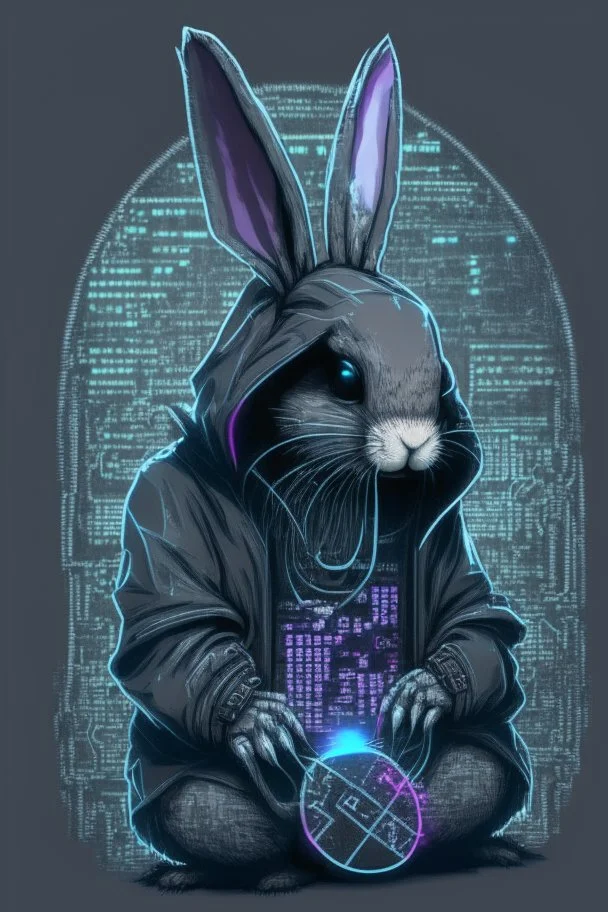 a rabbit as a hacker cyber puck style with a little bit of goth