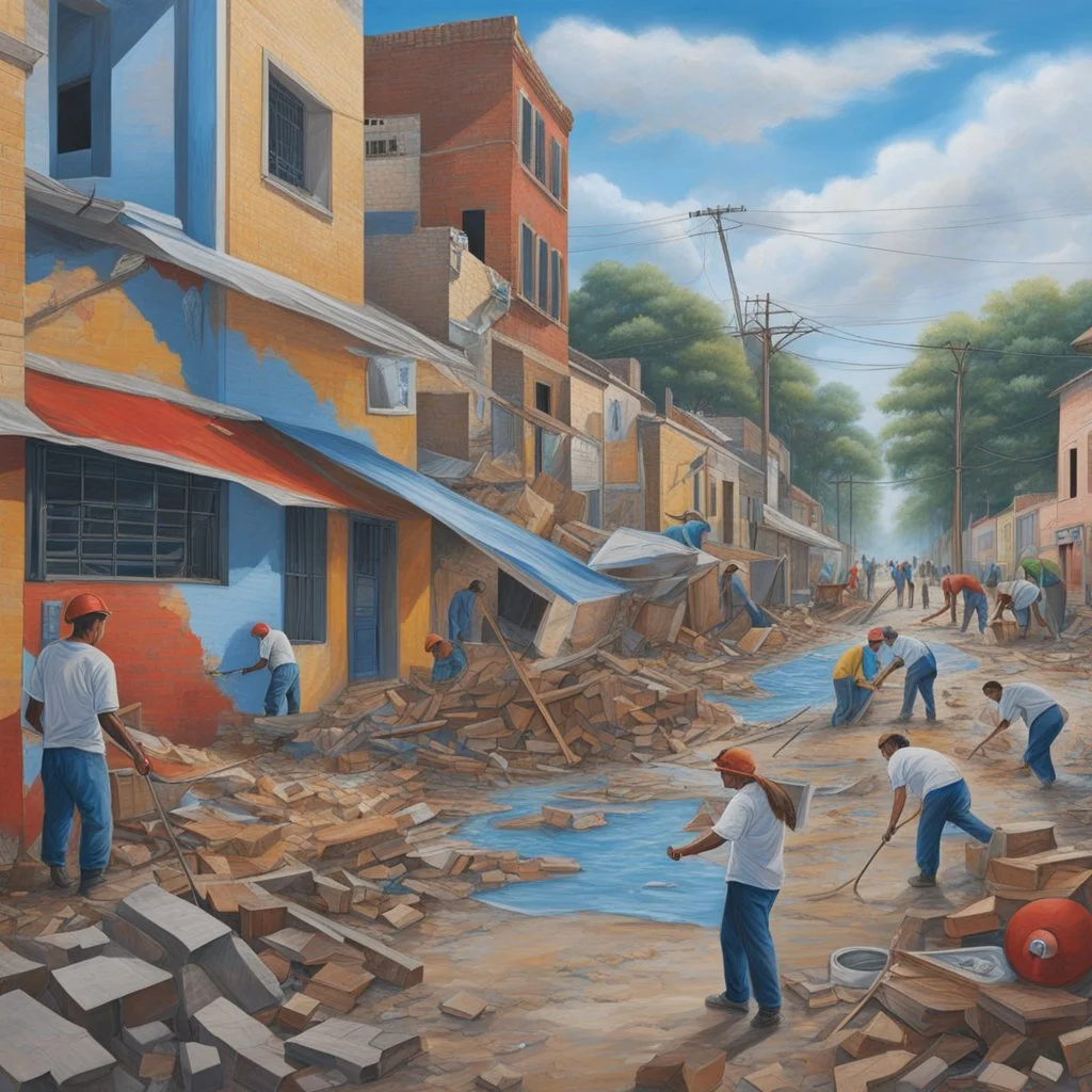 **Content Art:** A large-scale mural depicts a community ravaged by a storm, but coming together in the aftermath. Local heroes (disaster relief workers, everyday citizens) are shown working alongside international organizations (UNDP, WFP) to rebuild. The mural style can be a captivating blend of realism and symbolism, with vibrant colors representing hope and resilience. **Appearance:** Each of these gender neutral art ideas is designed to shed light on the critical work done by various organi