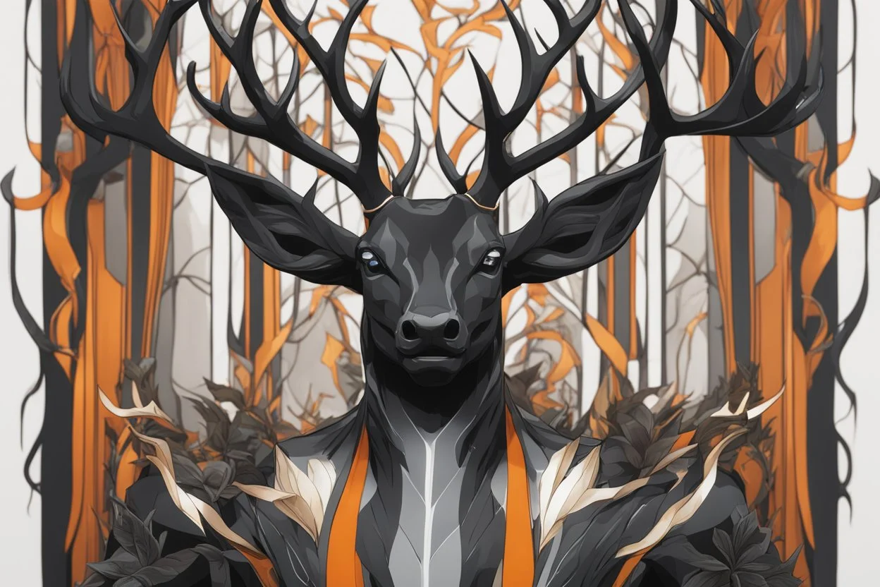Black Shadow symbiote in 8k realistic anime e drawing style, human model, close picture, Deer them, neon color, antlers deer, intricate details, highly detailed, high details, detailed portrait, masterpiece,ultra detailed, ultra quality