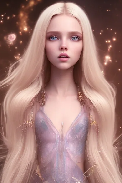  petite princesse cosmique, cheveux long blond, jolie, yeux fins, belles lèvres, vray, cgi,cinema 4d