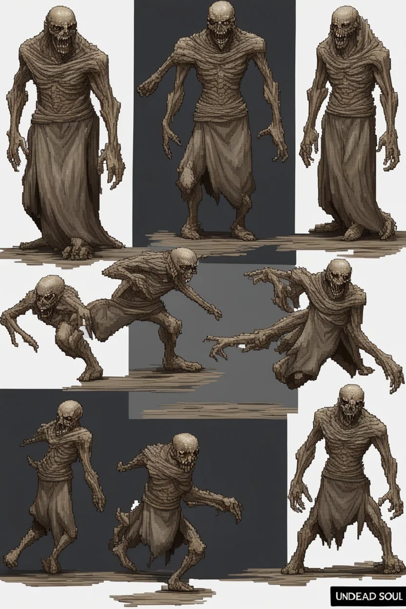 undead soul sprite for pixel game in the medieval style side view, all position, run jump, crouch. hyper-detailed. trending on artstation. --ar 9:16