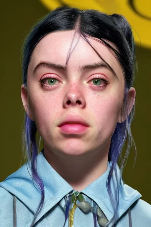 Billie Eilish, ying in the bathroom, photorealistic illustration