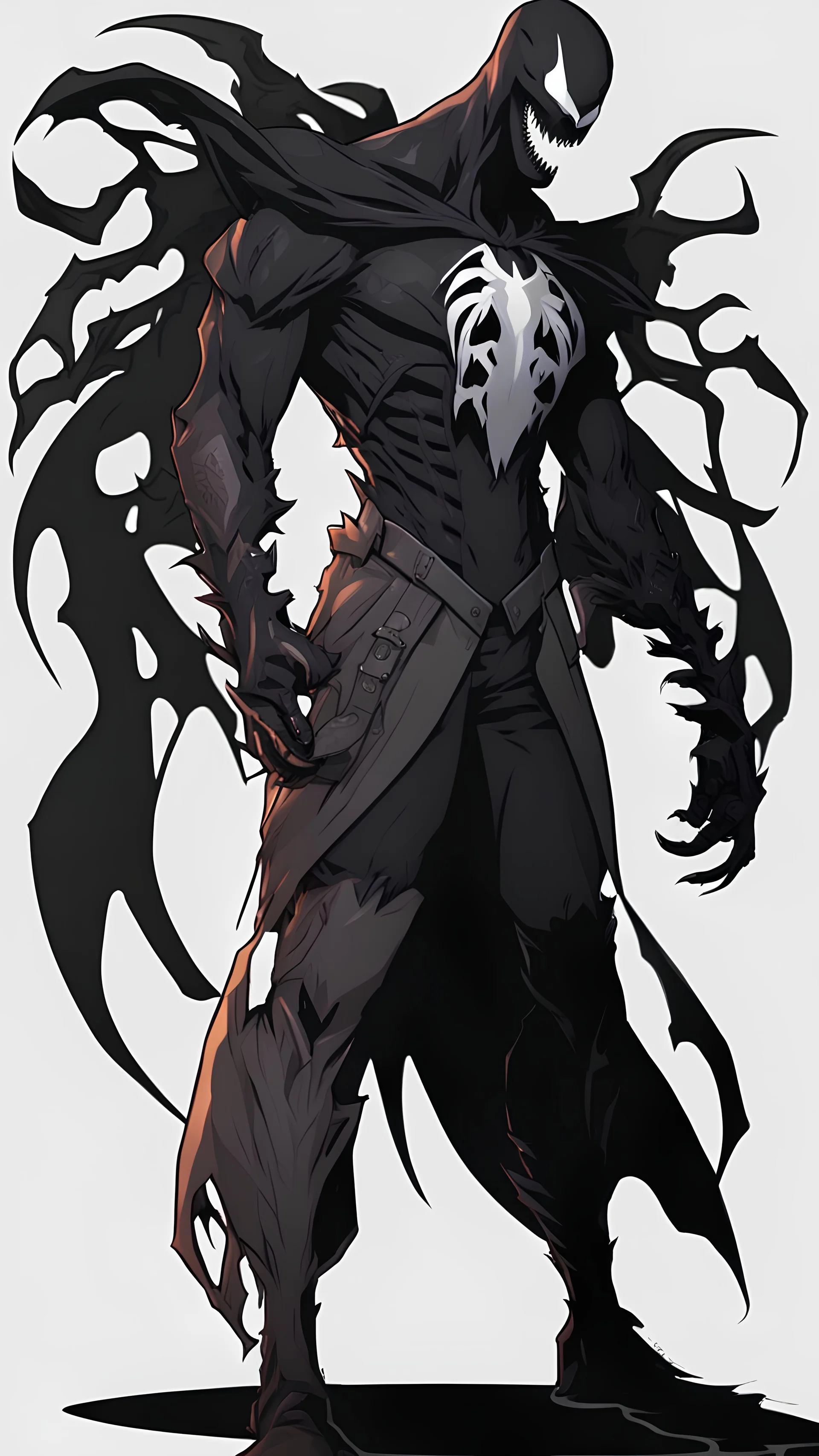 Mix between venom symbiote and Reaper in solo leveling shadow style