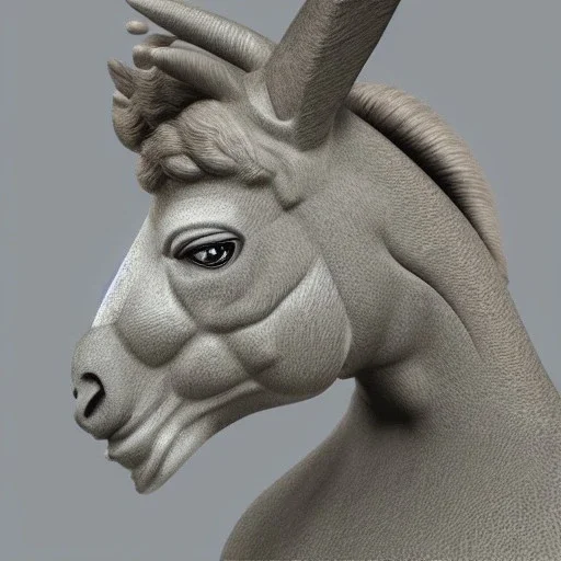 donkey with medusa head , 3d realistic