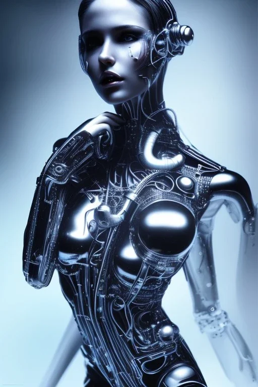 cyberpunk, black latex body, women, body portrai, big boobs, highlight eyes perfect, skin, tron, cyborg, perfekt sexy, real, dream, hr giger