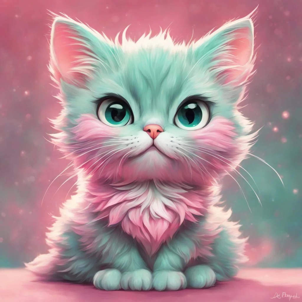 A delightful and adorable cartoon illustration featuring a cute mint-colored cat against a charming pink background, (delightful illustration:1.4), (adorable cartoon cat:1.5), (charming pink background:1.3), (expressive mint hues:1.2), inspired by the styles of cute cartoon artists, trending on ArtStation, Intricate, Sharp focus, vibrant lighting, (whimsical:1.4), (playful ambiance:1.3), (lush fur details:1.5), Cartoon, Masterful, Captivating, High Detail, Cinematic view