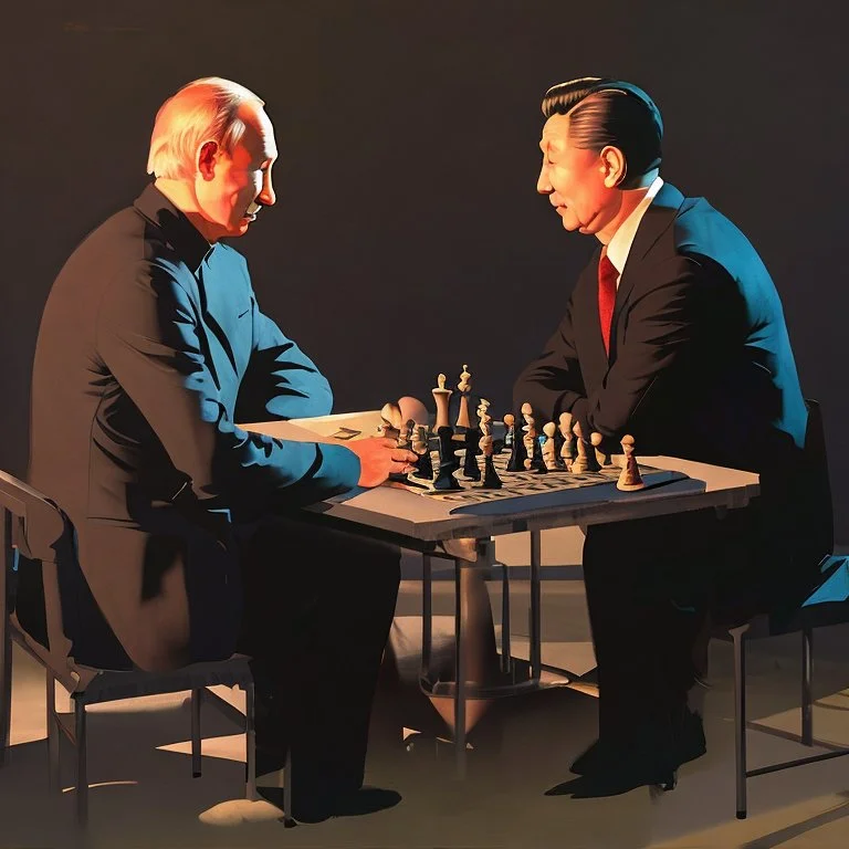 Putin, President Xi Of China And Joe Biden Play Chess between lights and shadow With A Pigeon,And Atomic Bomb Mushroom Cloud,Complex Surgical Instruments Intermixed With A Newborn Boy,Minimalism,Painting By Adrian Ghenie,Rene Magritte,Pablo Picasso,Michelangelo,Salvador Dali,Lucian Freud