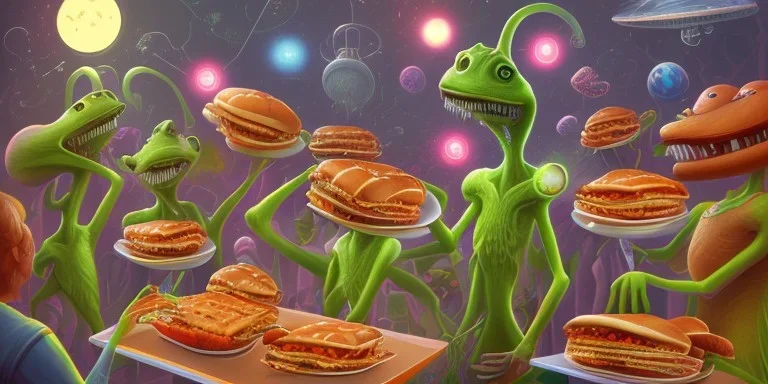 aliens enjoying fast food