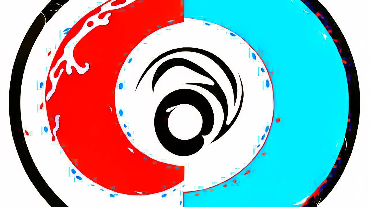 A blue and white breath symbol, with a red ice symbol, inside a black circle.