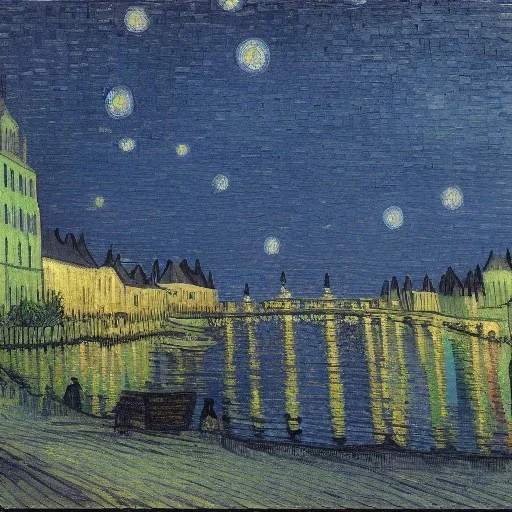 Drawing of a city at night Vincent van Gogh style