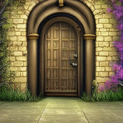 A magic door opening to a beautiful world , high quality, high details , hd, hyper realistic, magic style