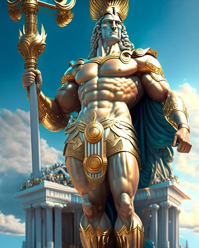 Human version of the Colossus of Rhodes hyper-detailed 4K full body