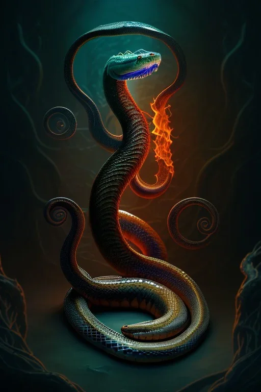 Full body photography of an ethereal Jörmungandr the world snake, Fire theme art, Dark moody night atmosphere, by Michelangelo, 8K, high body details, anatomically perfect body, oak tree roots, ignore NSFW,BILL GATES AS A PET