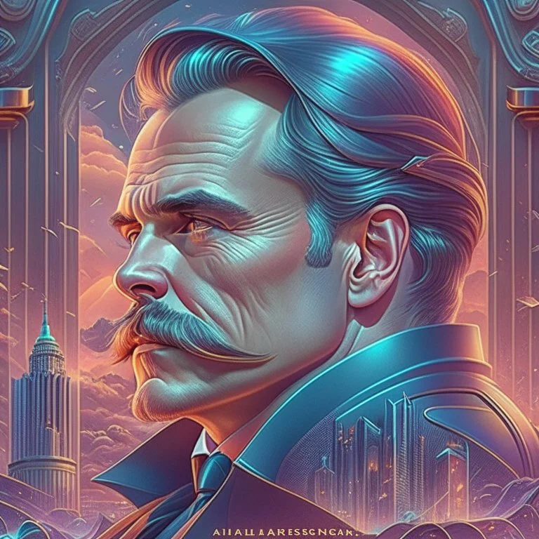 Best quality, masterpiece, ultra high definition,Futuristic, cyberpunk, Friedrich Nietzsche,Comic style