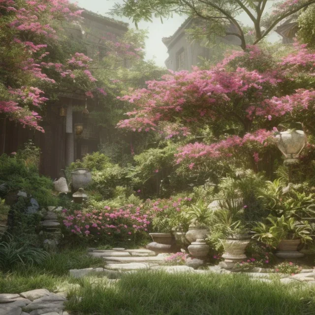 asian outdoor floral scene