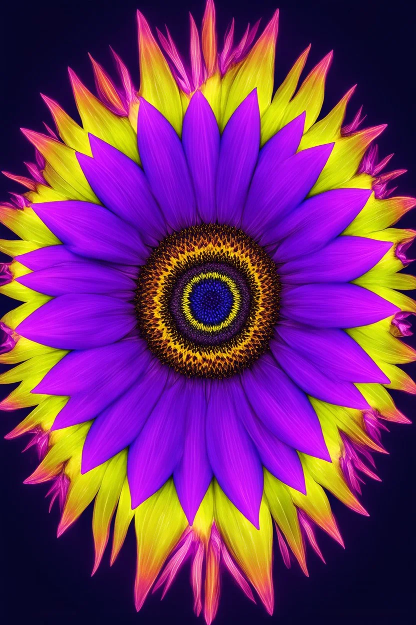 fractal purple sunflower; luminous neo-surrealism