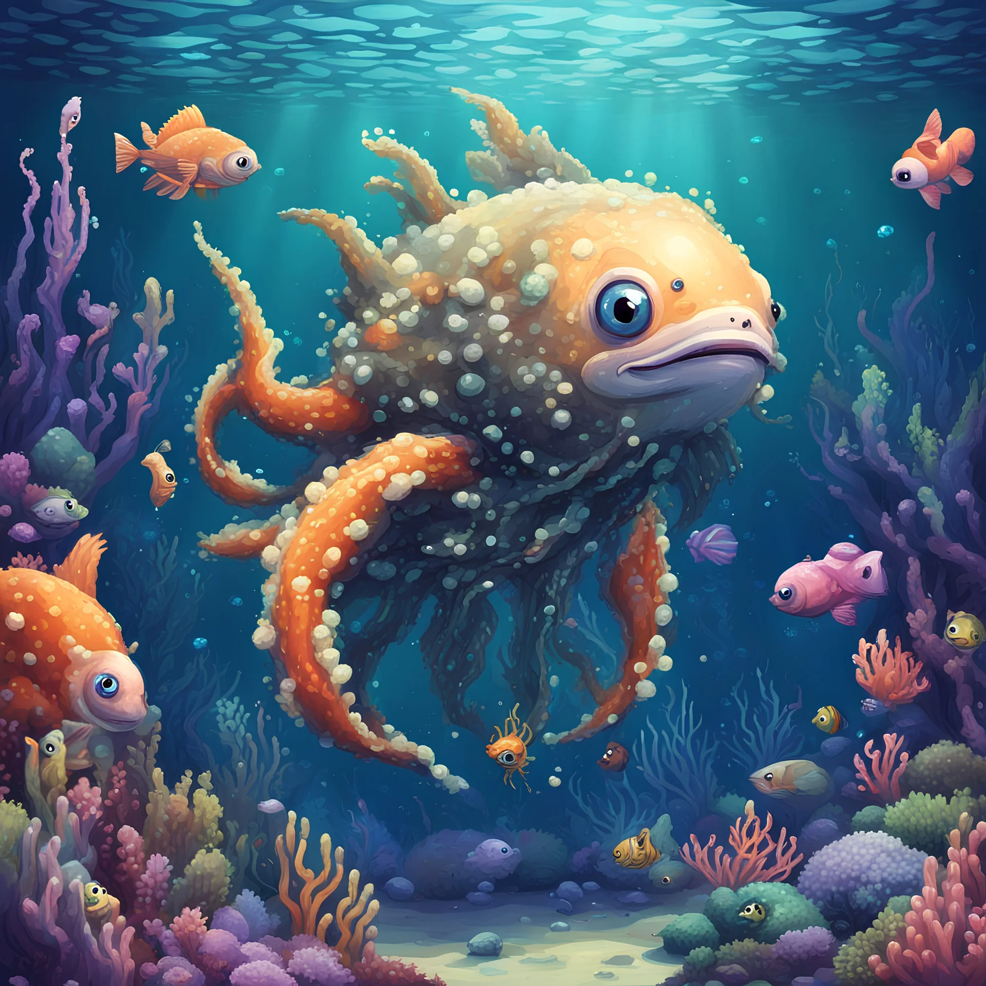 Dreamcore. Underwater. Creatures. Cartoon. Pixel.