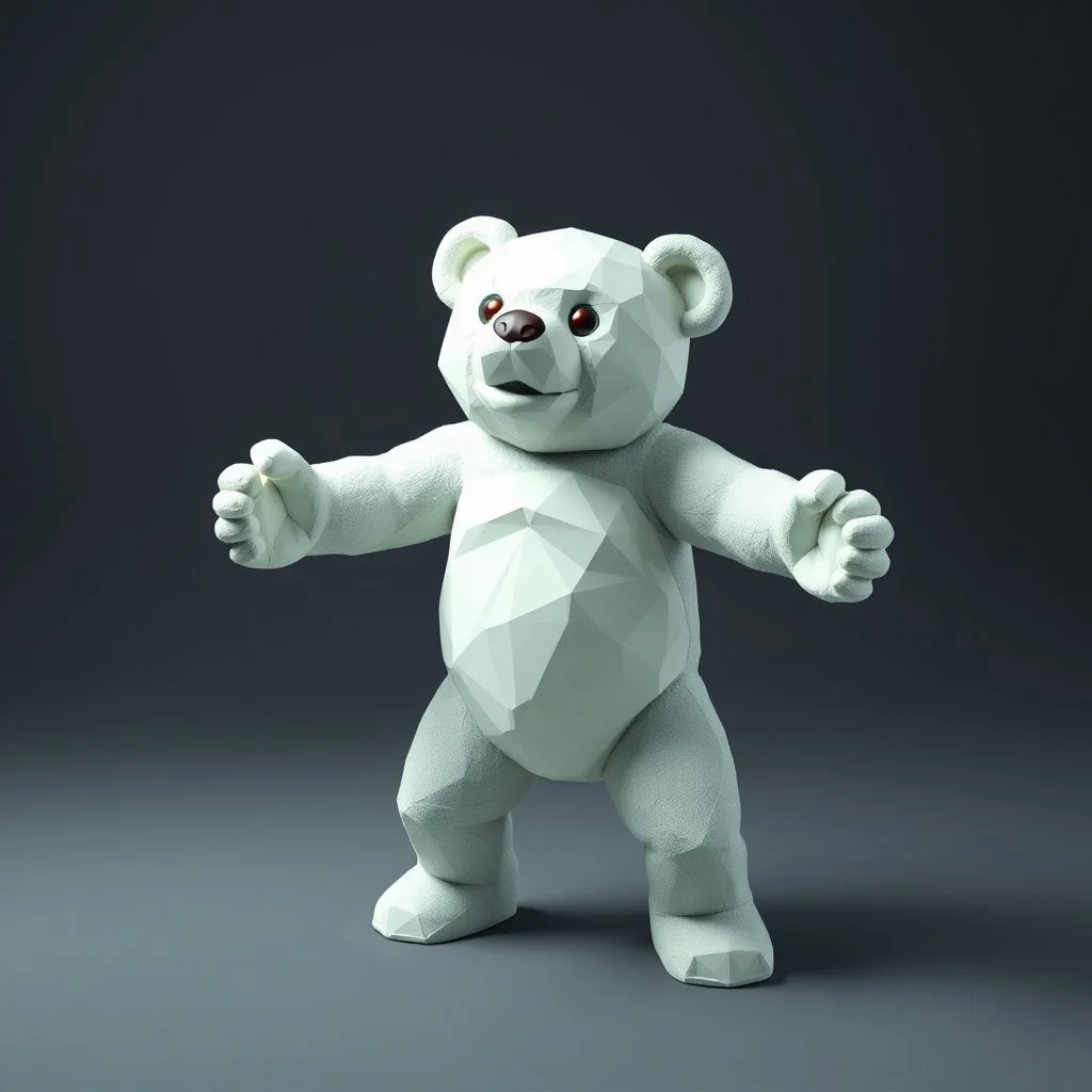 high poly teddy bear fighter with outstretched arms