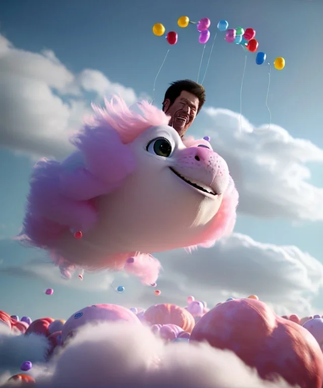 Ultra realistic speed clouds sky scene, wide angle view, strong men falling down with many Childs, circus clothing style, feather color clothing, free jumping flying, many trinkets, hair monster, many jelly beans, balls, color smoke, smile, happy, extreme, wind, clouds sea, 20,000 feet altitude, stratosphere, soft color, highly detailed, unreal engine 5, ray tracing, RTX, lumen lighting, ultra detail, volumetric lighting, 3d, finely drawn, high definition, high resolution.