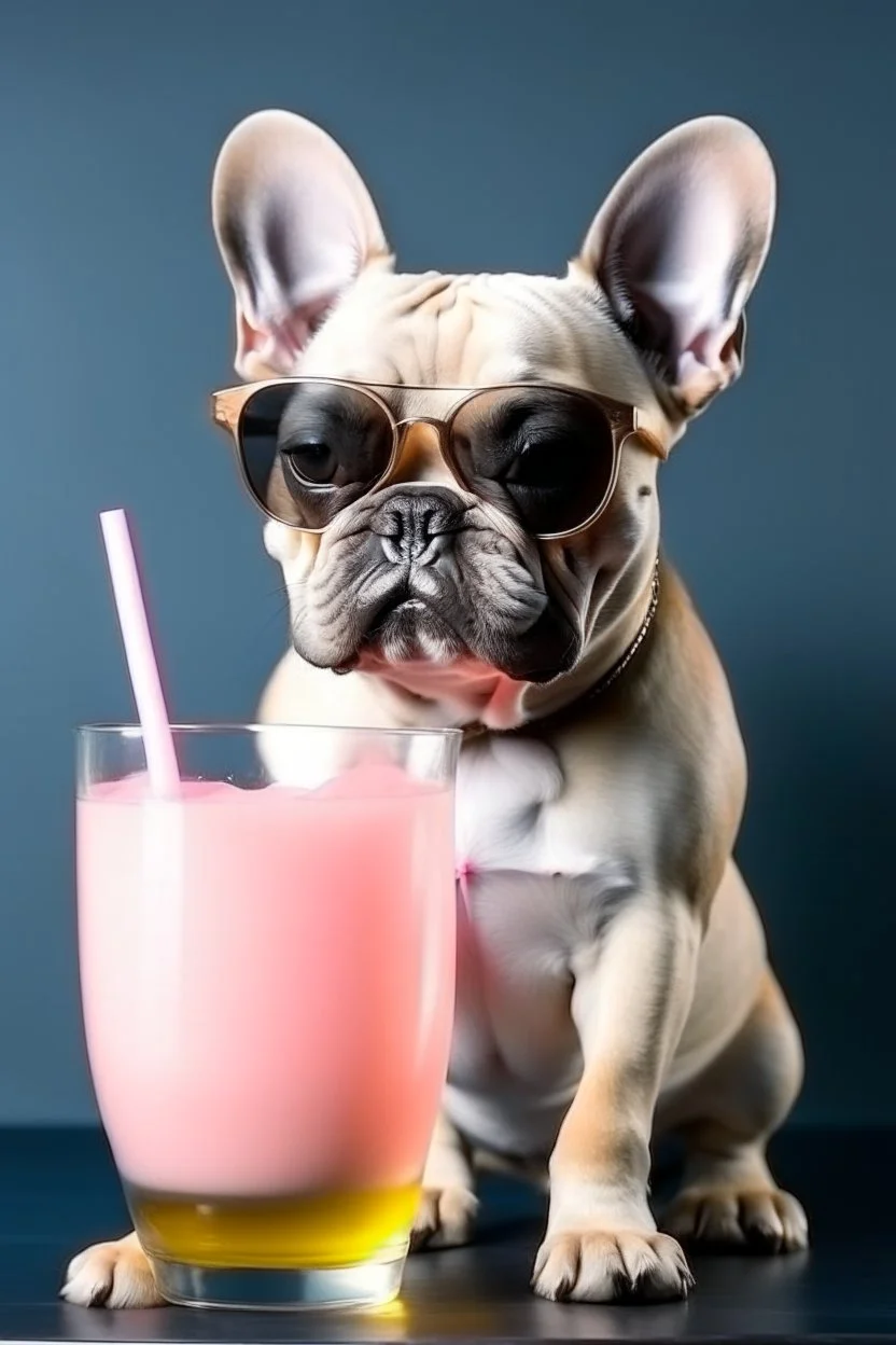 french bulldog in sunglasses drink cocktail