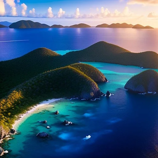 Virgin Islands National Park, U.S. Virgin Islands,aerial view,extremely detailed digital painting, high resolution,8k, realistic, beautiful, volumetric lighting, mystical colors ,perfectly centered image, perfect composition, rim light, beautiful lighting,masterpiece, stunning scene, raytracing, anatomically correct, in the style Van Gogh and robert e howard and Ken Kelley and Ohrai Noriyoshi and Simon Bisley and tomzj1.