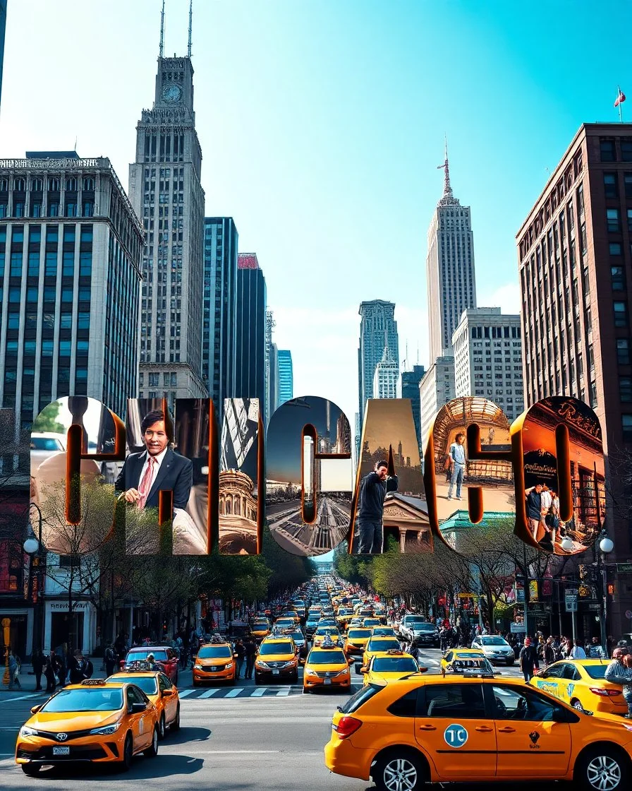Prompt : A striking high-contrast, cinematic photo-style vertical collage that captures the essence of the City. Each letter of "CHICAGO" is represented by a dynamic and vibrant scene, with different iconic landmarks and moments in time. Grand buildings and Parks dominate the background, while smaller scenes such as bustling street life, yellow taxis, and people performing various activities fill the foreground. The overall mood is energetic and lively, with an emphasis on the vibrant spirit of