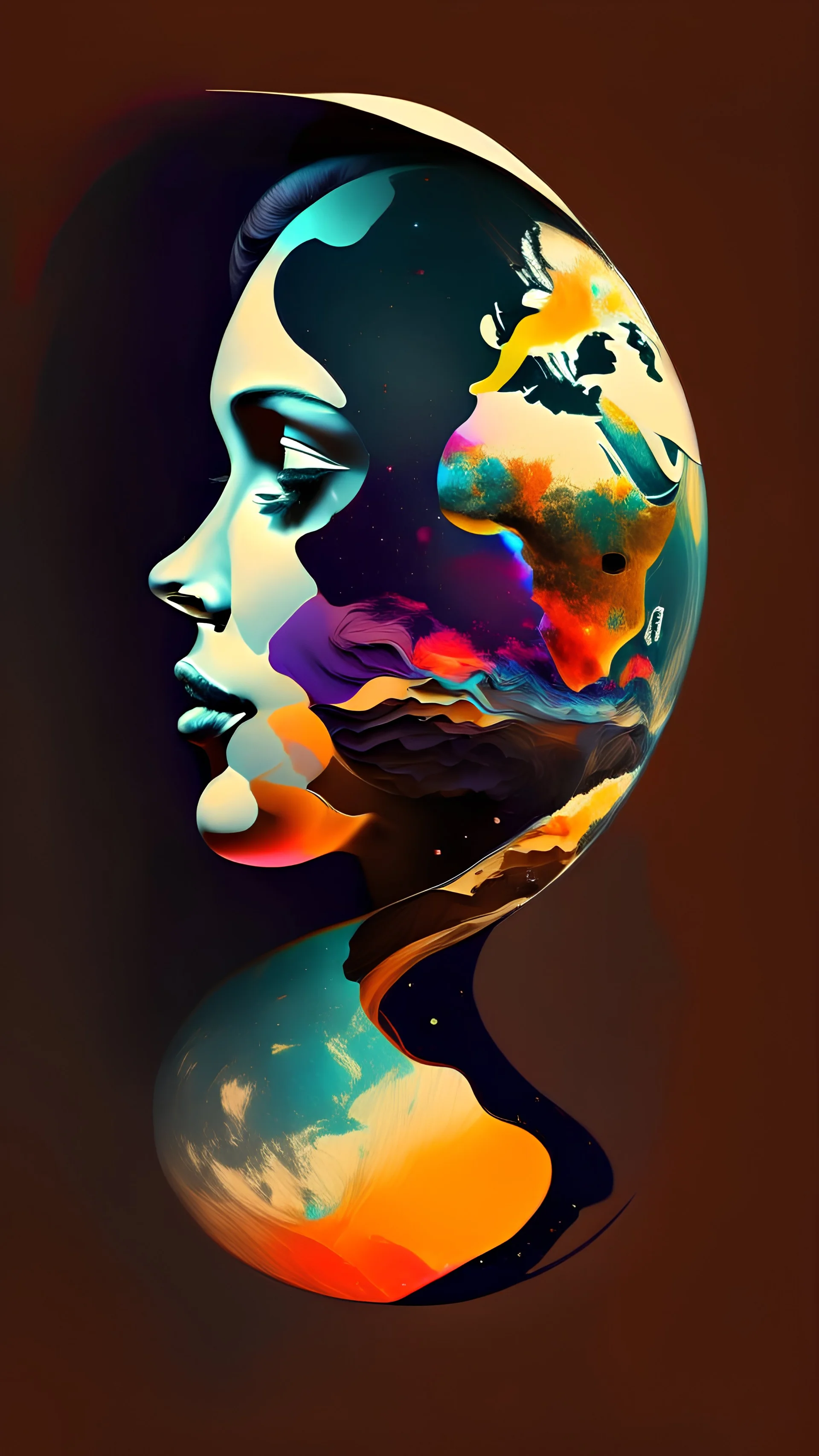 planet shaped in a form of a woman, portrait , very smooth colors, high contrast