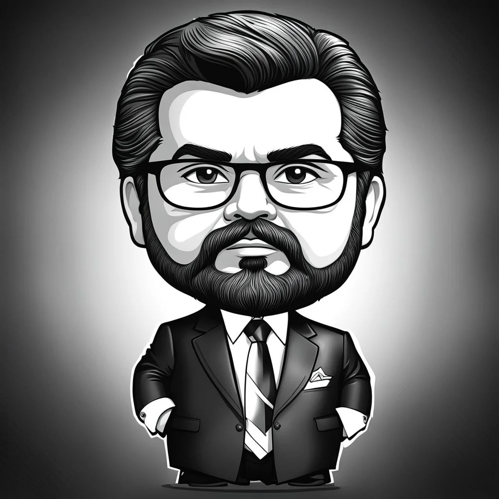 Retrato chibi de Luis Ignacio Lula da Silva presidente de Brasil, serio, calidad ultra, hiperdetallado, color blanco, y negro, full body