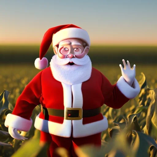 santa claus in the middle of the corn field