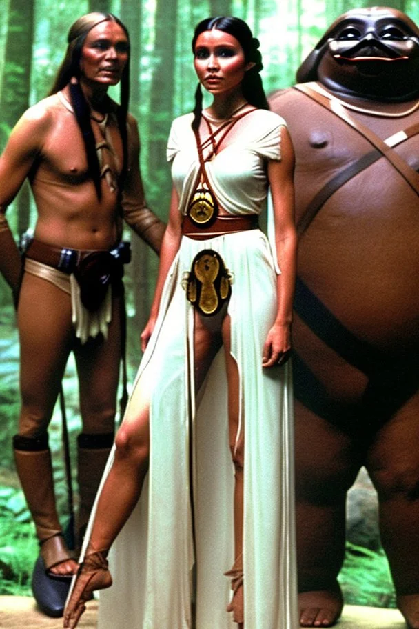 [Pocahontas, native indian] Pocahontas, in princess Leia's slave costume of the Return of the Jedi, close to Jabba the Hutt.