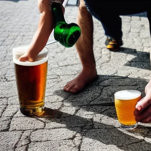 man pouring a beer on the ground