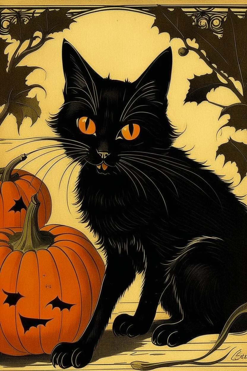 vintage cafe graphic Halloween, black cat