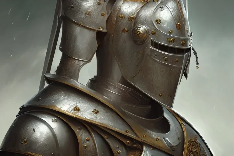 shining medieval knight armor pieces, majestic, great pose, realistic, detailed, metallic, digital painting, Unreal Engine 5