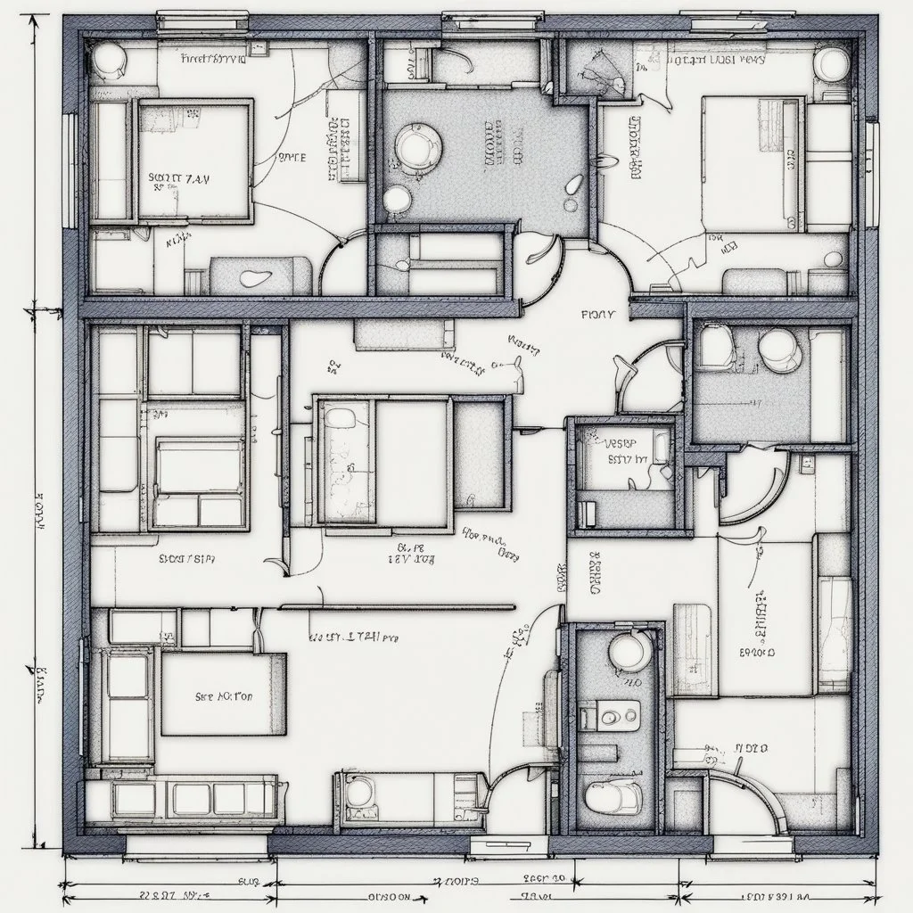blueprint, one room, floor plan, technical, illustration, aged,