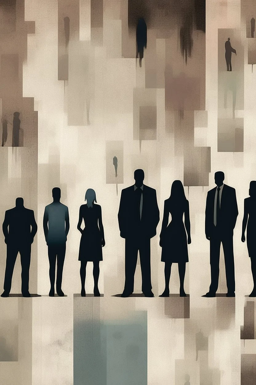 a distressing, haunting image of faceless people in square segments