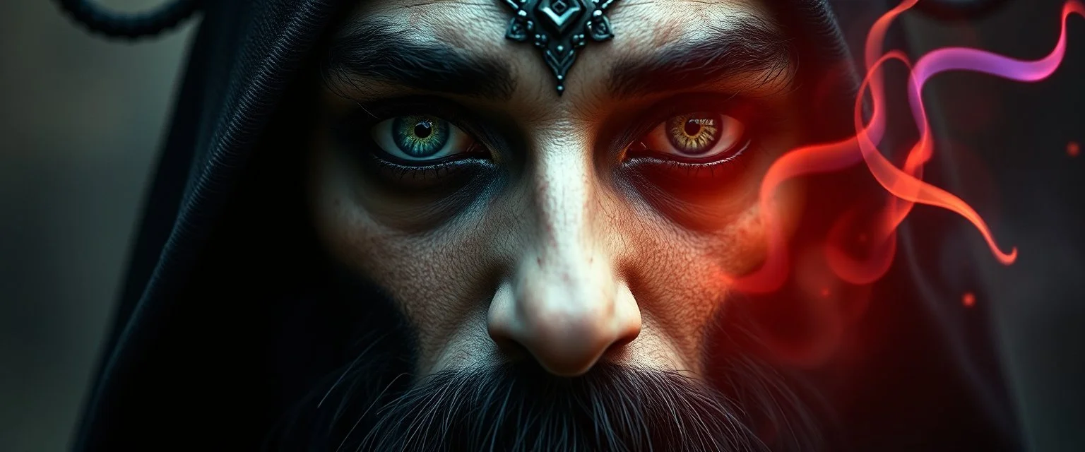 close up portrait of a voodoo transhumanism witchcraft inside double mirror soul gate