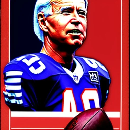 Full view Joe Biden as a football player trading card helmet, NFL logo