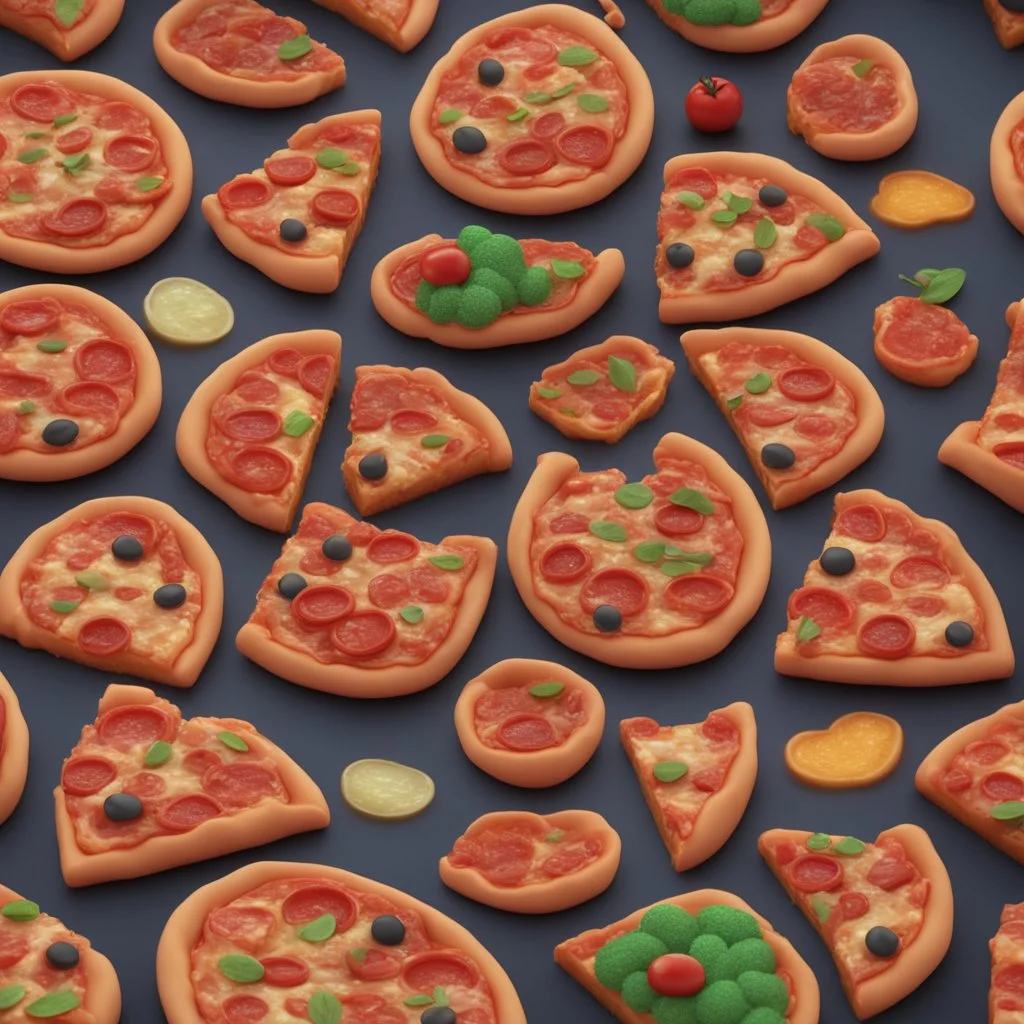 fantasy pizza land. illustration 3d style. HD. glowing