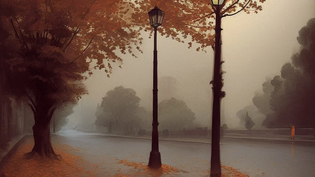 fall tree under Streetlight by Andrea del sarto