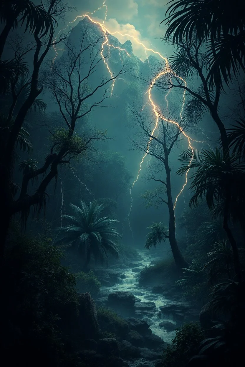 Surreal. Macabre, romance, gothic, Let this longing fall asleep in an instant. In eerie jungle like otherworld.with storms and thunders