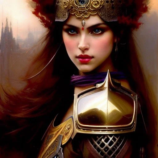 portrait beautifull face girl medieval metal armor balanciaga fashion clothe painting by gaston bussiere, greg rutkowski, yoji shinkawa, yoshitaka amano, tsutomu nihei, donato giancola, tim hildebrandt, oil on canvas, trending on artstation, featured on pixiv, cinematic composition, extreme detail