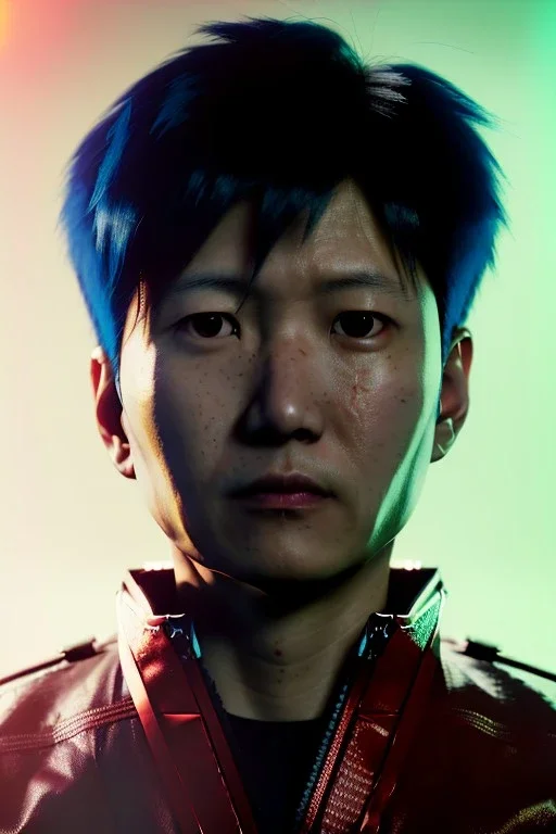 Fashion Portrait, Kaneda of Akira movie, retro futuristic style, glow eyes, cinematic, Ultra realistic, wide angle view, soft color, highly detailed, unreal engine 5, RTX, ultra detail, volumetric lighting, 3d, finely drawn, high definition.