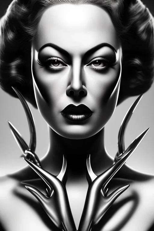 Joan Crawford as evil queen in black leather, busty, cleavage, dominatrix, curvy, angry, stern look. unreal 5, octane render, cinema4d, dynamic lighting, dramatic lighting, 4k, redshift render, highly detailed, hyper realistic,anthropomorphic