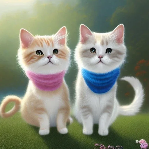 Cat girls, cute, beautiful, twins