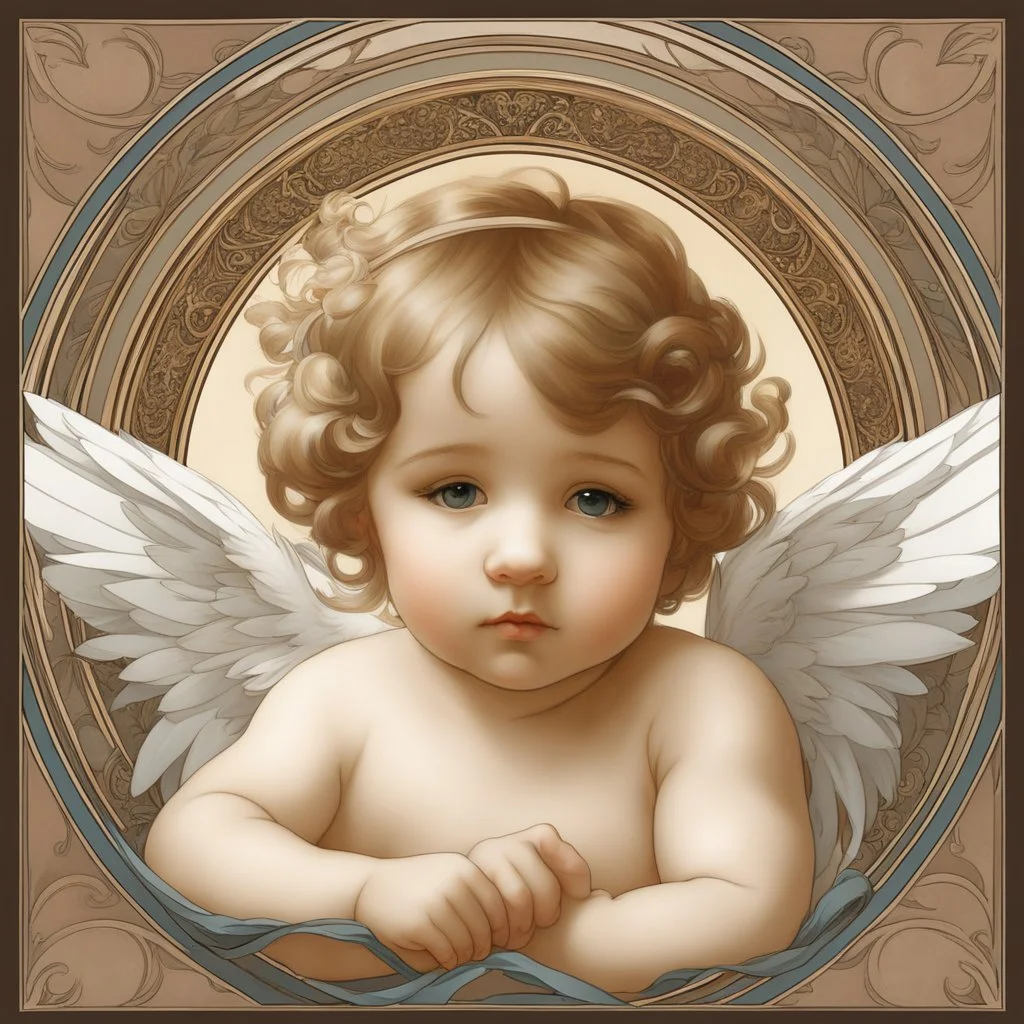 Alphonse Mucha-style image of baby Angel