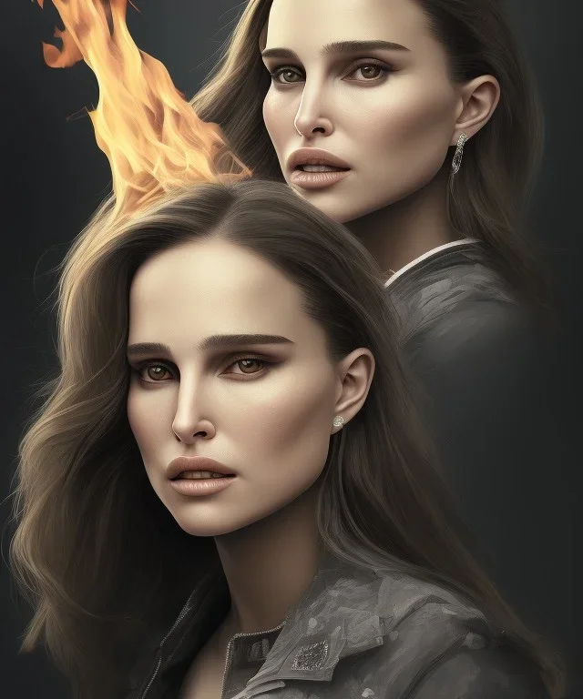 portrait Natalie Portman with fire