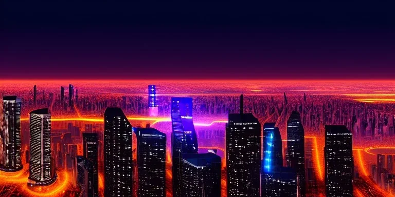 apocalypse, chaotic, magnificent, realistic, colorful, massive, epic, ray tracing, cinematic, 8k, HD, Ultra High Definition, photo film, film grain, hyper-detailed, retrowave metropolis giant futuristic city at night with dynamic lighting