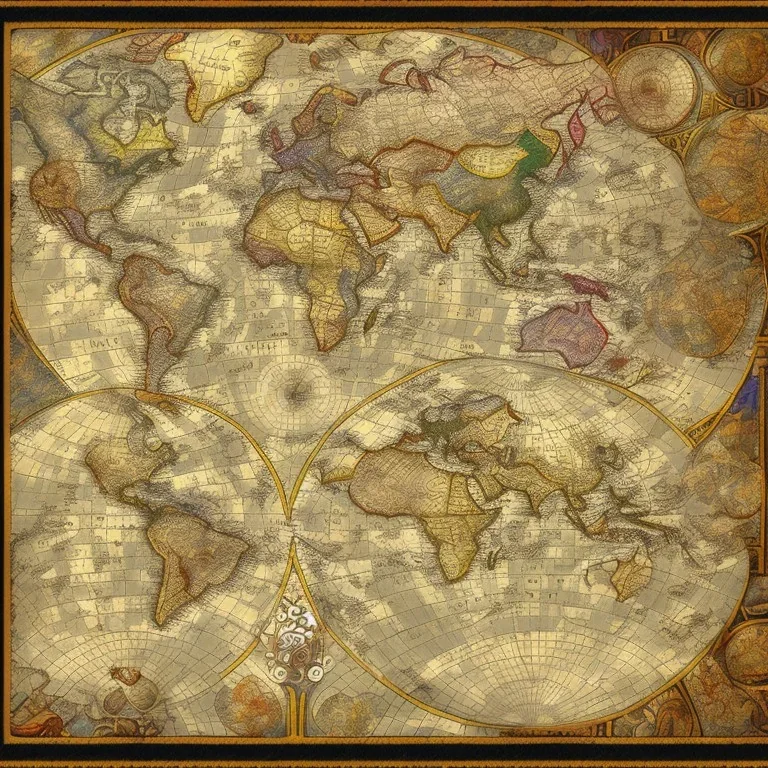 an abstract painting of a world map